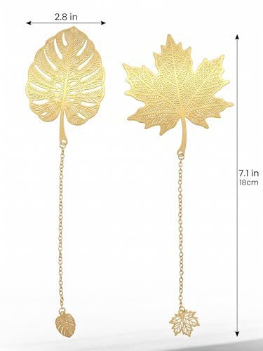 4 Pcs Gold Metal Leaf Bookmarks Set - Monstera, Maple, Four-Leaf Clover & Palm, Elegant Botanical Page Markers, Book Lovers Gifts for Women, Teachers, Readers, Writers - color: Golden