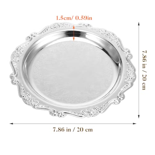 Silver Serving Tray Decorative Platter, 7.86 Inch Iron Dessert Plate, Food Cupcake Vanity Jewelry Display Wedding Party