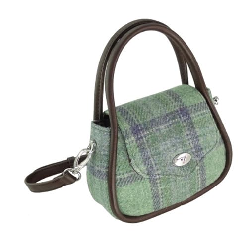 Glen Appin Harris Tweed 'Buchan' Round Mini Handbag - color: Faded Green Stewart