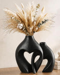 Modern Ceramic Flower Vases Home Decor Heart Shaped Vase Set of 2 Black - color: Black