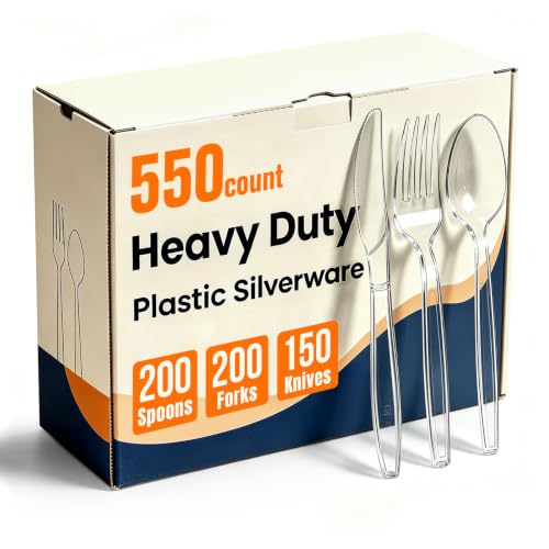 550 Count Plastic Silverware Heavy Duty, 200 Forks, 200 Spoons, 150 Knives - size: 550 Combo Set(Spoons+Forks+Knives)