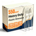 550 Count Plastic Silverware Heavy Duty, 200 Forks, 200 Spoons, 150 Knives - size: 550 Combo Set(Spoons+Forks+Knives)