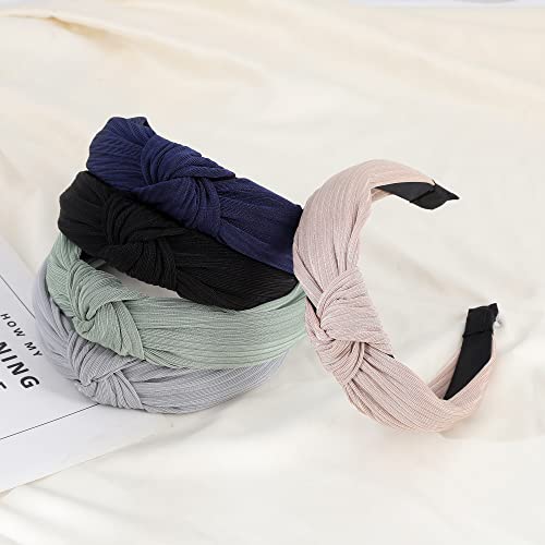 LOVNFC Womens Headbands, 5Pcs Knotted Head Bands No Slip Fashion for women Girls (Mixed Color) - color: pure color
