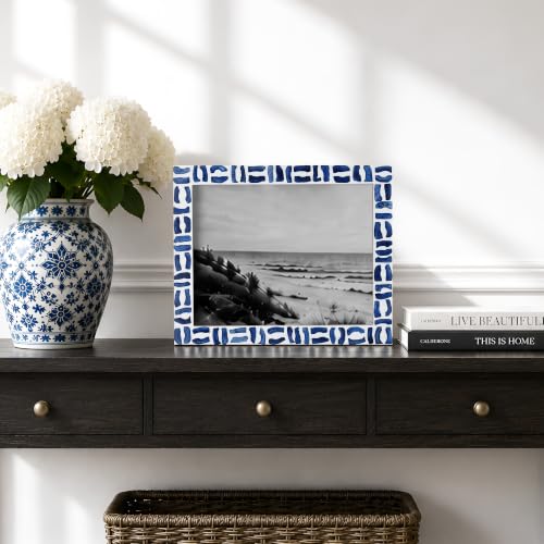 Handicrafts Home Handmade Bone & Resin Inlay Coastal Blue Photo Frame, 8x10 - color: Mosaic- Blue White, size: 8X10