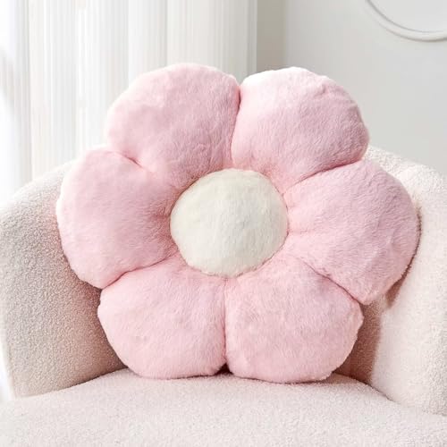 Kcvvcr Pink Flower Pillow, Cute Decorative Flower Shaped Throw Pillow with Faux Rabbit Fur, 14.9" Soft Flower Plush Throw Pillow Floor Pillows Room Décor for Bedroom Living Room - color: Pink, size: 14.9 Inch
