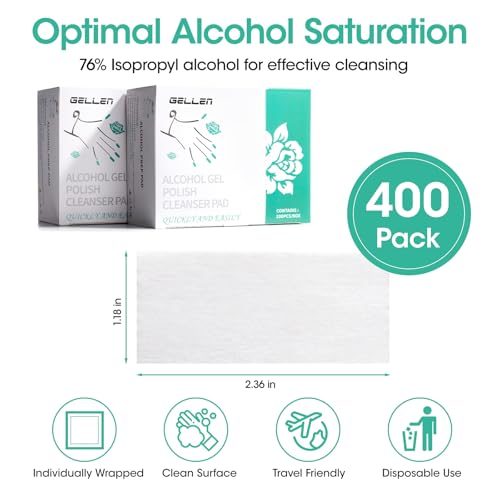 GELLEN Nail Cleanser Pads, 400 Pack Alcohol Prep Pads Individually Wrapped - size: 400PCS