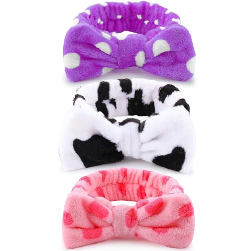 WSYUB 3PCS Spa Headbands, Headbands for Face Washing - color: Pink, purple and white with round dot