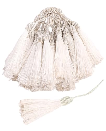 50 Pieces Tassel Bookmark with Loop,Tassels for Crafts,Decorative Tassel for Keychain Jewelry Making Curtain Blanket Graduation Decoration Wedding Favors (White) - color: White