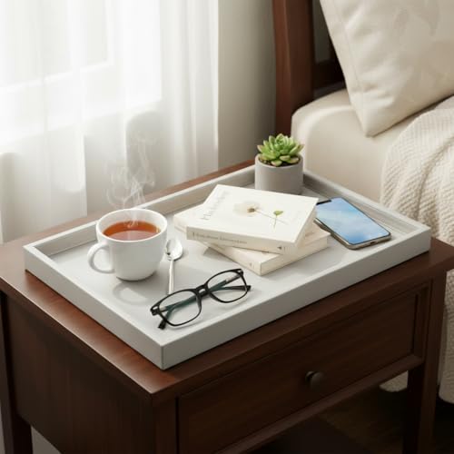 20x14 Inch Rectangular Ottoman Tray | Textured PU Leather, Waterproof & Heat-Resistant Storage for Coffee/Dining Tables, Sofa, Bed, Entertainment & Party (Tranquil Beige, 20 * 14in) - color: Tranquil Beige, size: 20" x 14" x 1.5"