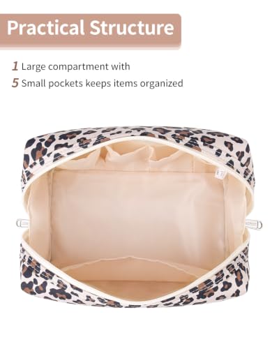 Narwey Makeup Bag Travel Toiletry Bag, Cosmetic Bag for Women Girls - color: Beige Leopard, style: Large