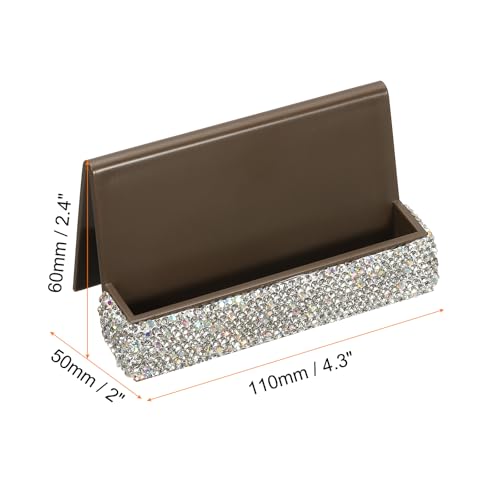 PATIKIL Business Card Holder for Desk, Rhinestone Business Card Holders Crystal Card Stand Organizer Cards Display for Office Exhibition, Brown - color: Brown