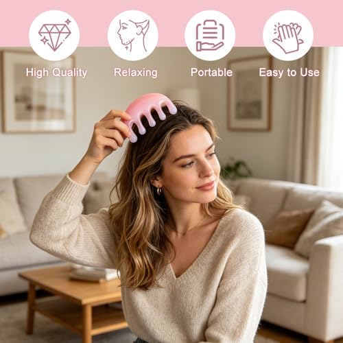3 Pieces Head Massager for Scalp Stress Relax Resin Hair Scalp Comb Gua Sha Tool for Head Neck Back Body Massage Pink and Purple SPA Set