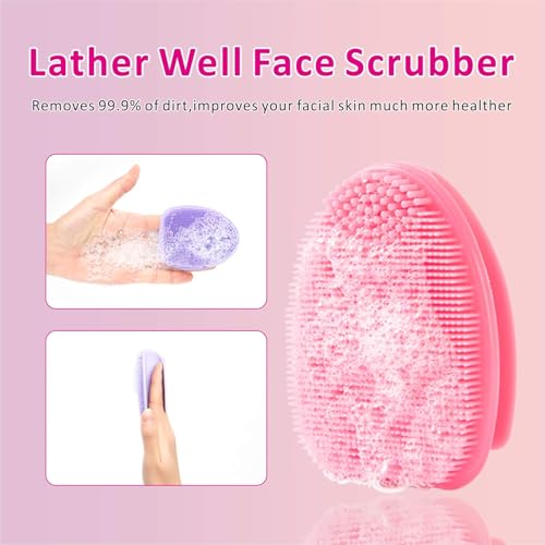 Silicone Face Scrubber,2 Pack Face Scrubber for Women Men, Facial Cleansing Brush Face Exfoliator Scrubber Brushes for Facial Cleansing Exfoliating Blackhead Remover Acne Pore Face Massaging - color: 3rd-pink+purple