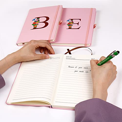 Pink Notebook for Women, 5.7"X8.3" A5 Journal Notebook with Letter A, Dual-Sided Writing Notebook with Dividers, Cute Leather Journal for Work, Business, School, Meetings, Travelers, Small Notebook - color: A