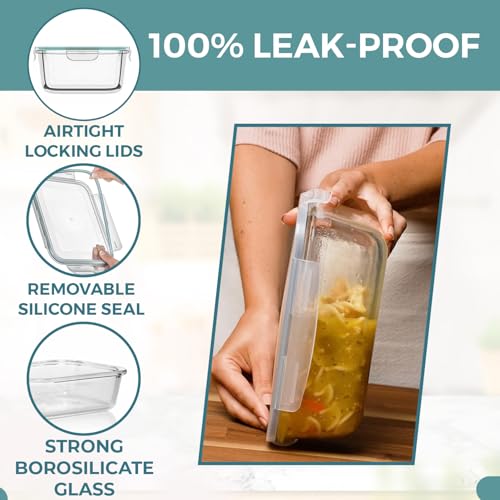 Razab 6.5 Cups / 52 Oz 4 Piece (2 Containers + 2 Lids) Glass Food Storage Containers Set with Airtight Locking Lids - For Storing, Baking & Serving BPA Free, Leakproof - Microwave, Freezer & Oven Safe - color: Gray