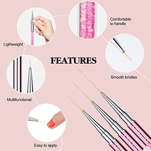 SAVILAND 6pcs Nail Art Brushes Diamond Rhinestone Handle for Fine Lines - color: A-Pink