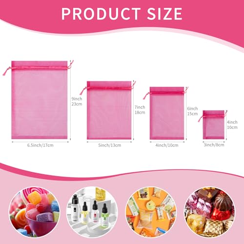 50PCS Hot Pink Organza Bags 3x4, Small Gift Bags Drawstring Mini Mesh Pouches for Jewelry Candy Makeup Sachet, Cute Goodie Baggies for Birthday Wedding Baby Shower Halloween Party Favors - color: Hot Pink