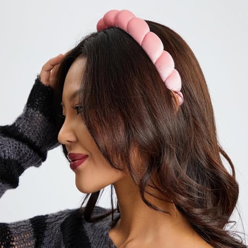 AOENJIE Spa Headbands for Washing Face or Makeup, Sponge Bubble Skincare Headbands, Puffy Terry Cloth Hairband for Women, Skin Care Makeup Headwear Hair Accessories for Girls - color: Dark pink