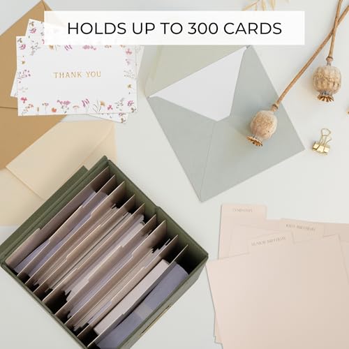Beautiful Greeting Card Organizer Box With Dividers Holds Up to 300 Cards - color: Sage