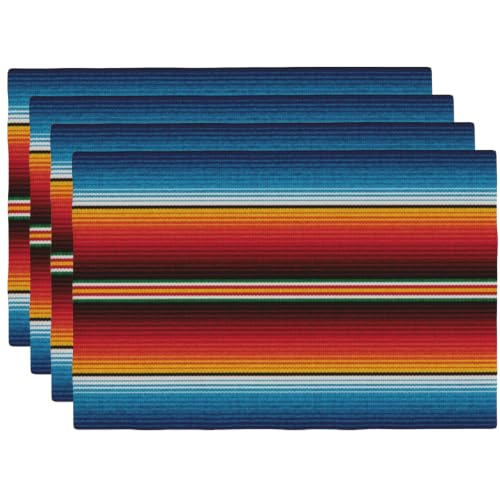 Mexican Stripes Placemats Rectangle Linen Table Placemet Set of 4 - color: Colorful, size: Set of 4