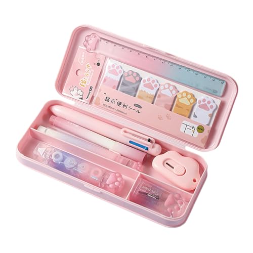 MOZXIRZ 9 Pcs Cute Pink Stationery Set Cat Paw School Supplies Kawaii Office Supplies Including Pens Pencil Sharpener Highlighter Eraser Correction Tape Ruler Utility Knife (Cat Paw-Pink) - color: Cat Paw-Pink