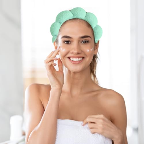 Beleki Spa Headband for Washing Face Wristband Set Makeup Skincare Face Washing Headband Sponge Terry Cloth Bubble Puffy Hairband Non Slip Headwear Hair Accessory for Women - Mint - color: Mint