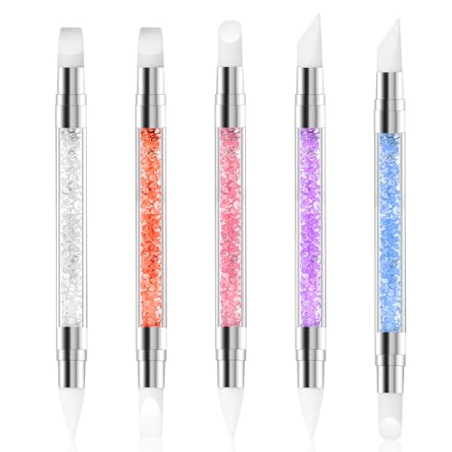 5 Pcs Nail Art Sculpture Pen Dual Tipped Silicone Nail Tools Nail Art Acrylic Pen Silicone Brushes for Resin Nail Art Tools for Design Nail Foil Carving Drawing Effect Shaping - color: 5 pcs style C