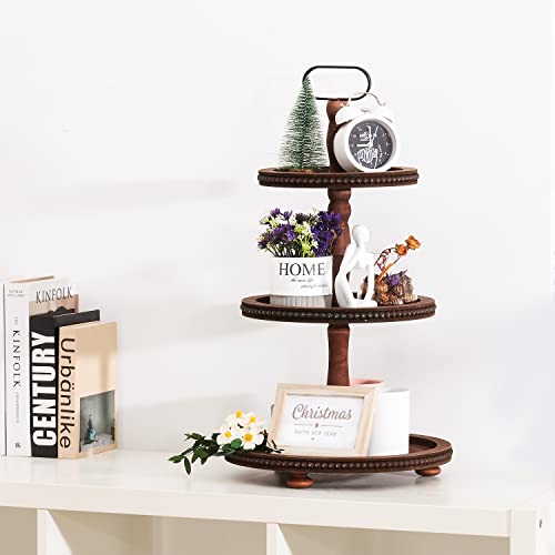 Urban Deco Wooden Tiered Tray 3-Tier Decorative Tray Stand Serving Tray - style: 3 tier-brown