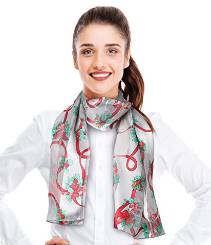 CBC Crown Christmas Scarf - Christmas Theme Candycane, Poinsettia Scarf - color: Candycane-silver