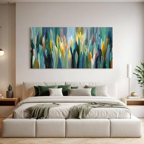 Vibrant Teal Green Abstract Canvas Wall Art For Living Room Prints 20×40 - color: LAI-12J, size: 40"L x 20"W