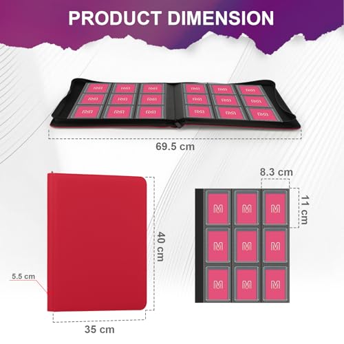 Toploader Binder, 9-Pocket 288 Cards Holder for 3"x4" Rigid Card Sleeves - color: 9Oxblood Red