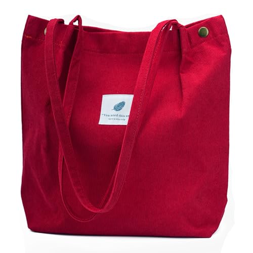 Corduroy Tote Bag Cute Tote Bags for Women Shoulder Bag with Inner Pocket for Work Beach Travel and Shopping Grocery - style: Red