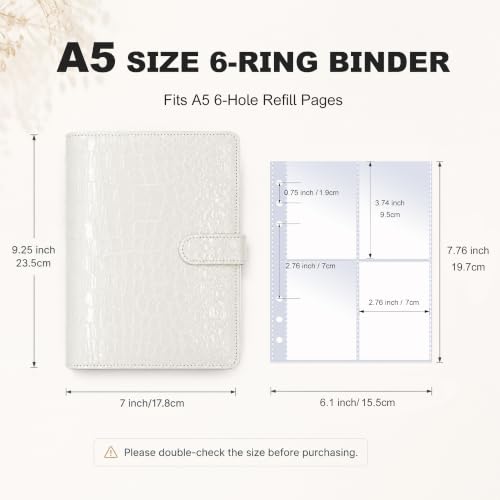 Convend A5 Kpop Photocard Binder with 30 Pack 4-Pocket Card Pages, 6 Ring Refillable Binder Album with 240 Card Slots, PU Leather Cover, Magnetic Closure, Trading Cards, White Croc Textured - color: New-1, size: Luxe-A5