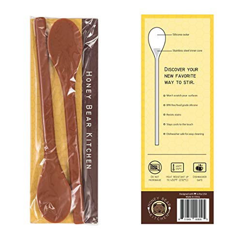 Honey Bear Kitchen Silicone Stirring Spoon (Set of 2, Honey Bear Brown) for Coffee & Tea - color: Honey Bear Brown