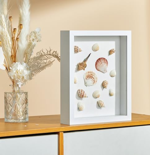 8x10 Shadow Box Picture Frame with Real Glass Panel and Linen Back - color: White + Thickened Panel + Foam Packaging, size: 8x10