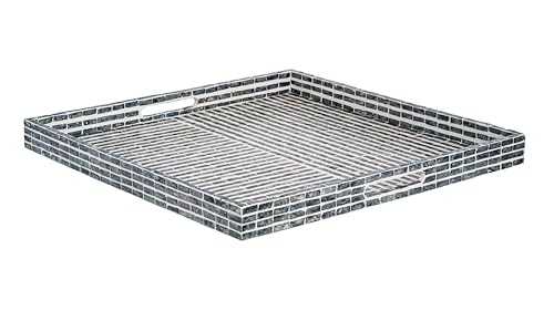 PEMAR 20-Inch Large Square Capiz Shell Inlay Tray – Modern Dark Grey & Charcoal Brick Pattern – Handcrafted Decorative Serving Tray for Coffee Table, Ottoman, and Luxury Home Decor - color: Grey-white Stripes