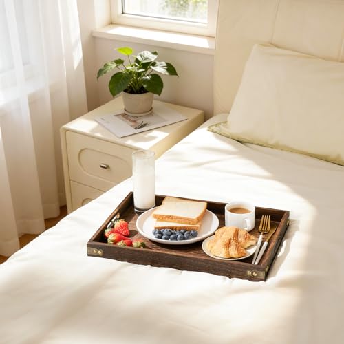Wood Serving Tray - 17In Large Serving Tray with Handles | Decorative Tray - size: 17 in x 12 in