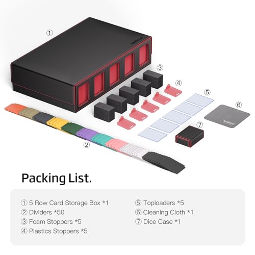 Trading Card Storage Box 5-Row 3900+ Capacity, Black Red - color: Black Red, size: 3900+ with Magnetic Lid