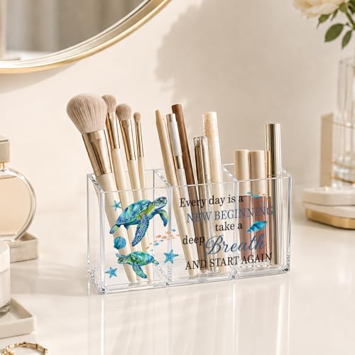 Every Day Is a New Beginning Turtle Acrylic Pen Cup 3 Compartments - color: Transparent046