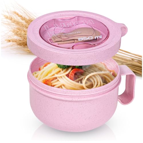 MATICAN Microwave Soup Bowl with Lid, Soup Mug with Lid, Microwave Containers for Ramen Noodles, Soup, Beverages, 28.74 Ounces, Pink, Includes Spork - color: Pink