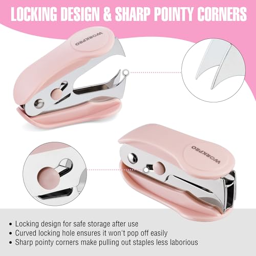 WORKPRO Mini Stapler with Staples, Two Pink Staplers, One Staple Remover - color: Pink