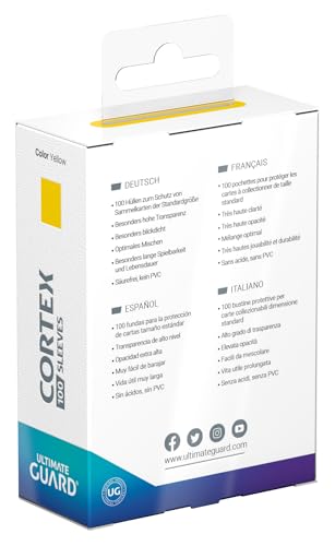Ultimate Guard Cortex Outer Card Sleeves, 100 Standard Size TCG Sleeves, 66 x 91mm, Yellow Back, Glossy Finish, No PVC & Acid-Free, High Clarity - color: Yellow, size: Standard Glossy