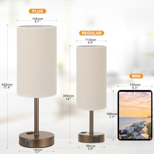 Fenmzee 17.4" Brown Lamp for Bedroom - Dimmable Touch, USB A+C, AC Outlet - color: Beige - Brown, size: 17.4"