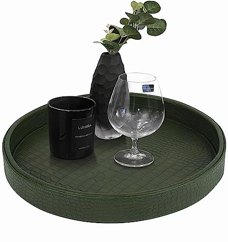 HofferRuffer Faux Leather Round Serving Tray, Vegan Croco Leather Decorative Tray, Food Tray for Storage Drinks, Snack & Cosmetics, Dia.12'' x 1.6'' (Green) - color: Green, size: 12"