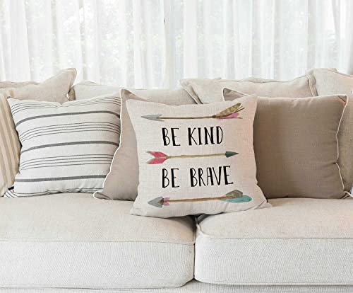 Solekla Cotton Linen Home Decorative Quote Words Throw Pillow Case Cushion Cover for Sofa Couch Tribal Girl Nursery Art Decor, Be Kind Be Brave Decoration, 3 Arrows Pink and Blue, 18" x 18" - color: Sl207