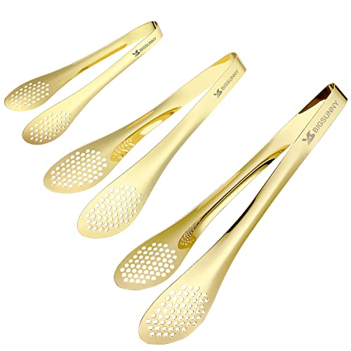 MSY BIGSUNNY Chef Kitchen Tongs Stainless Steel Food Serving Tongs Set of 3 (Golden 7" 9" & 11") - color: gold 7" 9" & 11" Serving Tongs