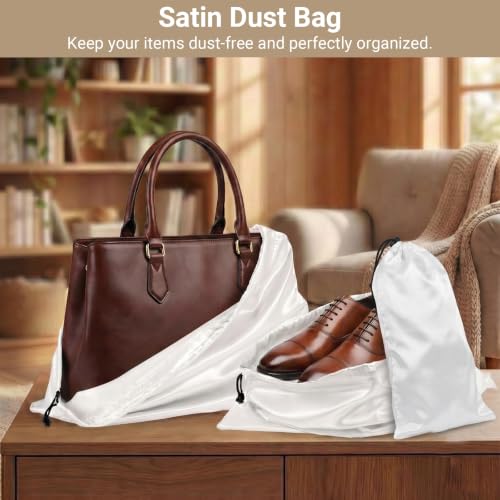 Q&J Fabric Co. 6 Pack Satin Dust Bag 17.7x7.9 inch White 100% Polyester Silk Bag Purse Dust Bag Shoe Bags for Closet Purse Protector Bag Dust Covers for Purses - color: White, size: 17.7"x7.9"