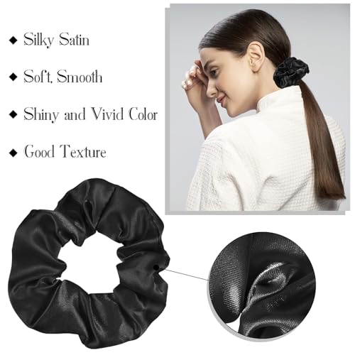 Hoteam 200 Pcs Satin Hair Scrunchies Bulk Ponytail Holders, Black - color: Black