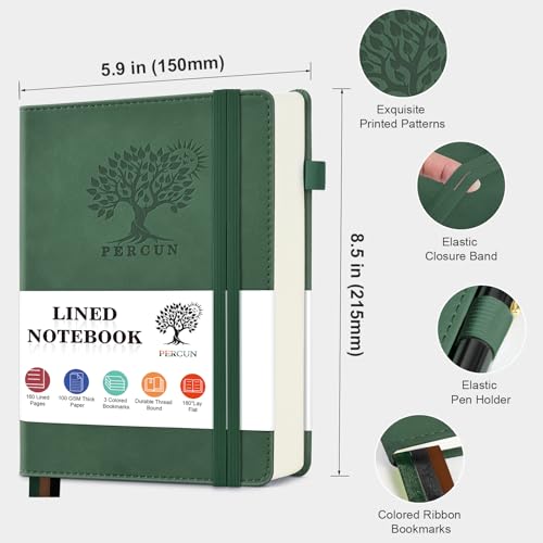 Lined Notebook 5.9"x8.5", Hardcover Leather Journal for Women Men,160 Pages - color: Green, size: Lined Page