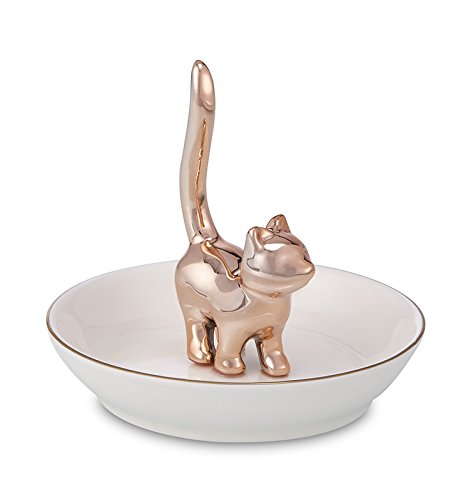 ROSA&ROSE Ring Holder Jewelry Tray–Handmade Cat Ring Dish,Romantic Gift for Her,Wedding,Birthday Gift for Girlfriend,Wife Personalized Jewelry Holder,Cute Cat Decor - color: Rose gold-2
